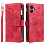 For Samsung Galaxy A07 4G Multi-Card Totem Zipper Leather Phone Case(Red)