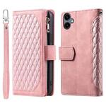 For Samsung Galaxy A06 5G / 4G Grid Texture Zipper Leather Phone Case with Lanyard(Rose Gold)