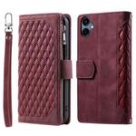 For Samsung Galaxy A07 4G Grid Texture Zipper Leather Phone Case with Lanyard(Wine Red)