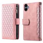 For Samsung Galaxy A07 4G Grid Texture Zipper Leather Phone Case with Lanyard(Rose Gold)