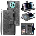 For Honor 400 Lite Multi-Card Totem Zipper Leather Phone Case(Grey)