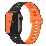 For Apple Watch SE 2023 44mm Reverse Buckle Breathable Silicone Watch Band(Black Orange)