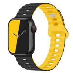 For Apple Watch SE 2023 44mm Reverse Buckle Breathable Silicone Watch Band(Black Yellow)