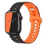 For Apple Watch Series 9 45mm Reverse Buckle Breathable Silicone Watch Band(Black Orange)