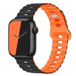 For Apple Watch Series 7 45mm Reverse Buckle Breathable Silicone Watch Band(Black Orange)