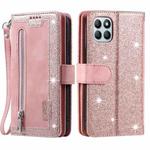 For Honor X6b 4G Global Zipper Wallet Bag Horizontal Flip PU Phone Case with 9 Card Slots(Rose Gold)