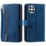 For Honor X6b 4G Global Zipper Wallet Bag Horizontal Flip PU Phone Case with 9 Card Slots(Blue)