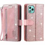 For Honor 400 Lite Nine Card Zipper Bag Leather Phone Case with Lanyard(Rose Gold)