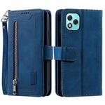 For Honor 400 Lite Nine Card Zipper Bag Leather Phone Case with Lanyard(Blue)