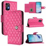 For UMIDIGI Bison X20 Rhombic Texture Flip Leather Phone Case with Lanyard(Rose Red)