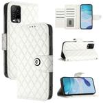 For BLU View 5 Pro Rhombic Texture Flip Leather Phone Case with Lanyard(White)