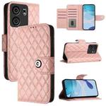 For BLU View 5 Rhombic Texture Flip Leather Phone Case with Lanyard(Coral Pink)