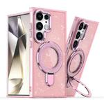 For Samsung Galaxy S24 Ultra Glitter Ring Holder MagSafe Phone Case(Pink)