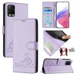 For BLU View 5 Pro Cat Rat Embossed RFID Leather Phone Case with Lanyard(Purple)