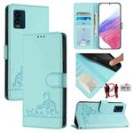 For BLU View Speed 5G Cat Rat Embossed RFID Leather Phone Case with Lanyard(Mint Green)