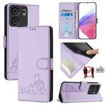 For BLU View 5 Cat Rat Embossed RFID Leather Phone Case with Lanyard(Purple)