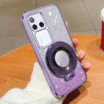 For vivo S18 Pro Plated Gradient Glitter Round Holder TPU Phone Case(Purple)