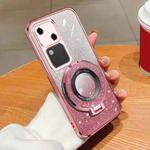 For vivo S18 Plated Gradient Glitter Round Holder TPU Phone Case(Pink)