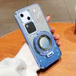 For vivo S18 Plated Gradient Glitter Round Holder TPU Phone Case(Sierra Blue)