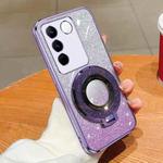 For vivo S16e Plated Gradient Glitter Round Holder TPU Phone Case(Purple)