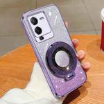 For vivo S15 Pro Plated Gradient Glitter Round Holder TPU Phone Case(Purple)