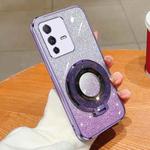 For vivo S12 / V23 5G Plated Gradient Glitter Round Holder TPU Phone Case(Purple)