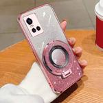 For vivo S10 / S10 Pro Plated Gradient Glitter Round Holder TPU Phone Case(Pink)