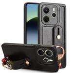 For Redmi Note 14 4G 163.25mm Wristband Leather Back Phone Case(Black)