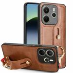 For Redmi Note 14 4G 163.25mm Wristband Leather Back Phone Case(Brown)