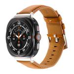 For Samsung Galaxy Watch Ultra 47mm Plain Genuine Leather Watch Band(Yellow Brown)