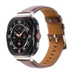 For Samsung Galaxy Watch Ultra 47mm Plain Genuine Leather Watch Band(Red Brown)