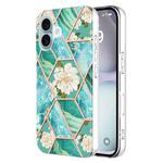 For iPhone 16 Plus Splicing Marble Flower IMD TPU Phone Case(Blue Flower)