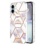 For iPhone 16 Plus Splicing Marble Flower IMD TPU Phone Case(Crown)