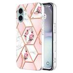 For iPhone 16 Splicing Marble Flower IMD TPU Phone Case(Pink Flower)