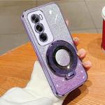For OPPO Reno12 Pro Global Plated Gradient Glitter Round Holder TPU Phone Case(Purple)