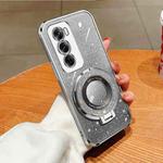 For OPPO Reno12 Pro Global Plated Gradient Glitter Round Holder TPU Phone Case(Silver)