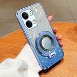 For OPPO Reno9 Plated Gradient Glitter Round Holder TPU Phone Case(Sierra Blue)