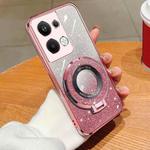 For OPPO Reno9 Pro+ Plated Gradient Glitter Round Holder TPU Phone Case(Pink)