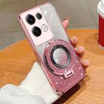 For OPPO Reno8 Pro+ Plated Gradient Glitter Round Holder TPU Phone Case(Pink)