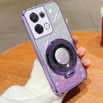 For OPPO Reno8 Plated Gradient Glitter Round Holder TPU Phone Case(Purple)