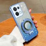 For OPPO Reno8 Plated Gradient Glitter Round Holder TPU Phone Case(Sierra Blue)