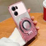 For OPPO K10 Plated Gradient Glitter Round Holder TPU Phone Case(Pink)