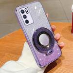 For OPPO Reno6 5G Plated Gradient Glitter Round Holder TPU Phone Case(Purple)