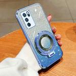 For OPPO Reno6 Pro 5G Plated Gradient Glitter Round Holder TPU Phone Case(Sierra Blue)