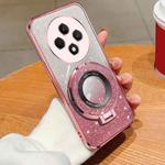 For OPPO Reno12 F 4G Plated Gradient Glitter Round Holder TPU Phone Case(Pink)