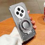 For OPPO Reno12 F 4G Plated Gradient Glitter Round Holder TPU Phone Case(Silver)