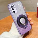 For OPPO A16 Plated Gradient Glitter Round Holder TPU Phone Case(Purple)