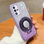 For OPPO A93s 5G Plated Gradient Glitter Round Holder TPU Phone Case(Purple)