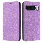 For Google Pixel 9 Pro XL Ethnic Embossed Adsorption Leather Phone Case(Purple)