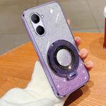 For Realme C33 Plated Gradient Glitter Round Holder TPU Phone Case(Purple)